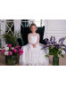 Long Sleeves Ivory Eyelash Lace Slit Back Flower Girl Dress